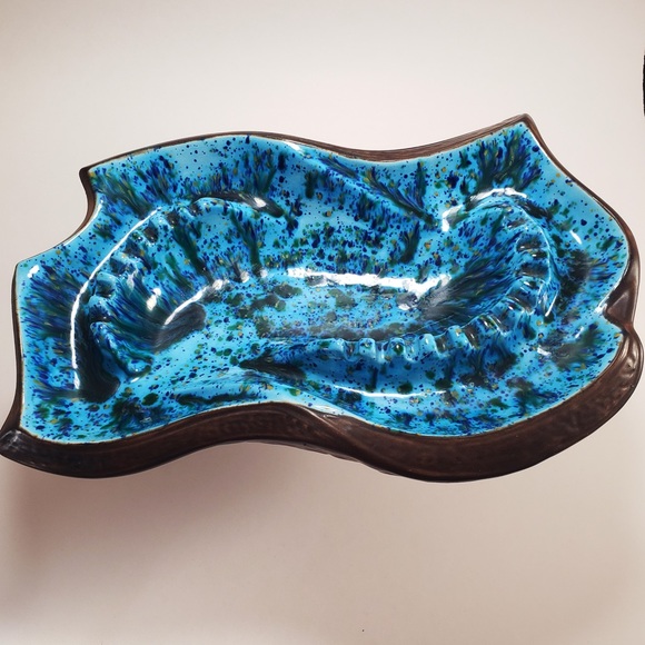 Vintage Ashtray Mid Century Modern Ceramic Pottery Blue Drip Glazed Handmade - Picture 2 of 11